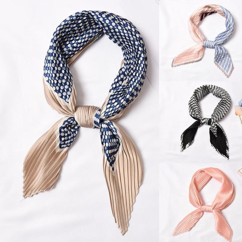 

Scarves Fashion Women Dots Print Crinkled Silky Square Scarf Headband Neckerchief Wrap All-match Elegant Head Neck Hair Tie Band