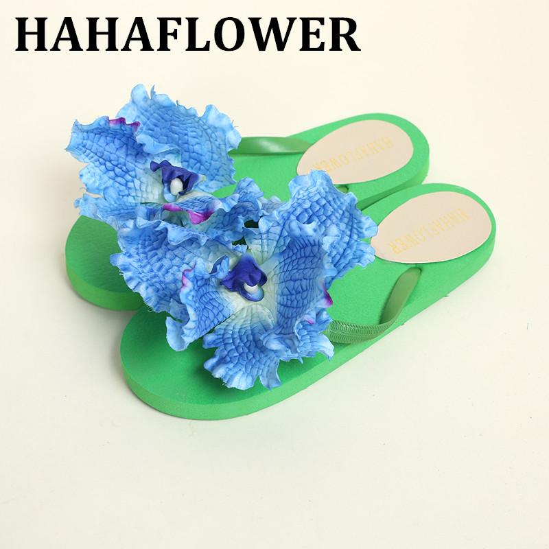 

Slippers HAHAFLOWER Blue Orchid Flower Home Flip Flop For House Shoes Beach, Black