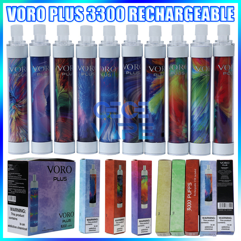 

Voro Plus Rechargeable Disposable Vape Pen E Cigarette Device with RGB Light 650mAh Battery 4.8ml Cartridges Prefill 3300 Puffs Glowing Kit