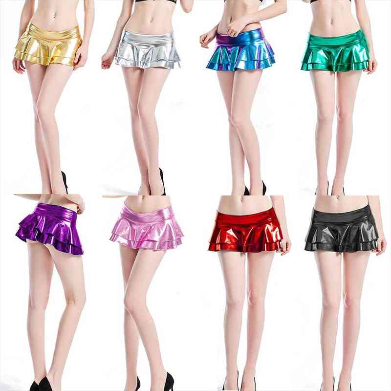 10 Colors Candy Color Women Sexy Pu Skirts Suit Pole Dance Clubwear Patent Leather Micro Mini Set-image-593138903