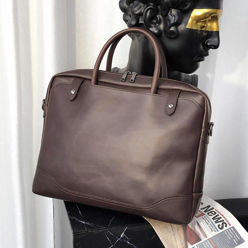 

wholesale men handbag horizontal stitching leather bag retro contrast leatheres files computer bags outdoor leisure leathers shoulder handbags, Brown