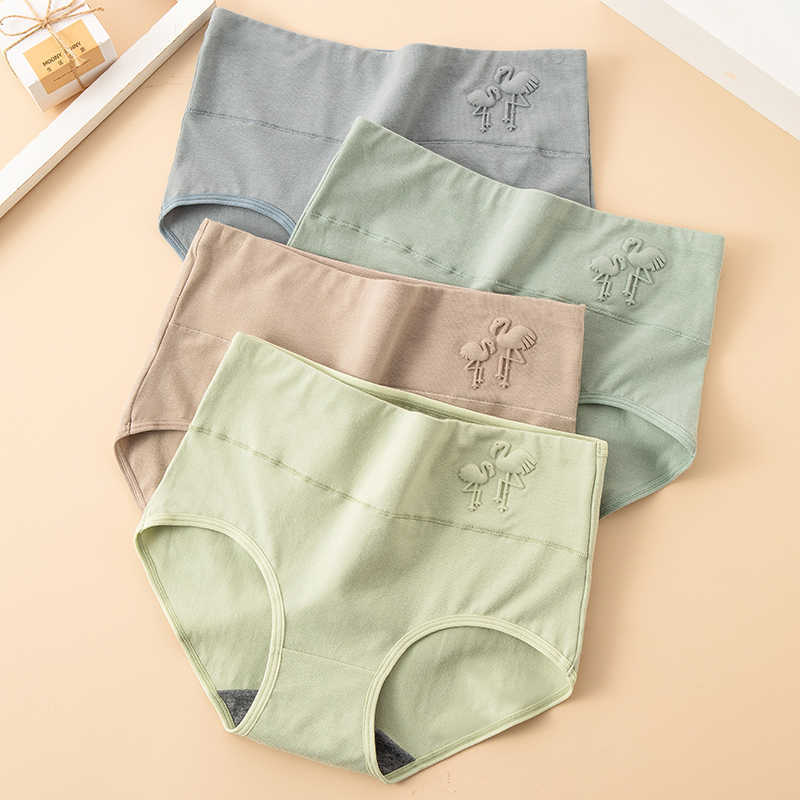 

Plus Size 5XL High Waist 4Pcs/Set Cotton Panties Women Fashion Print Briefs Soft Underwear Breathable Comfort Female Lingerie 210720, 2652