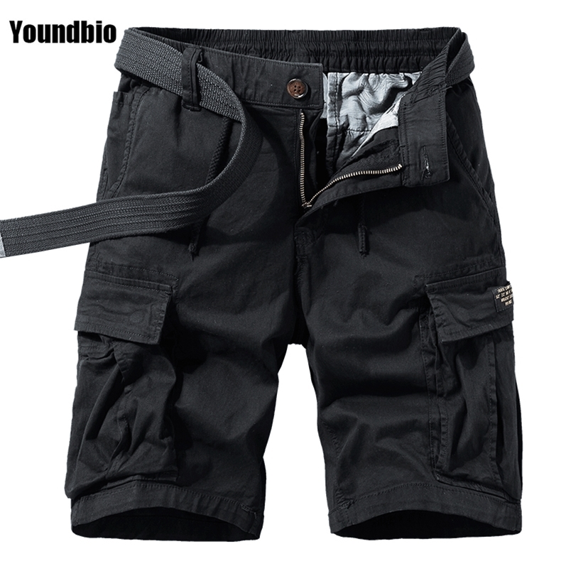 

Summer Men Army Shorts High-Quality Multi-pocket Pure Cotton Cargo Pocket Fashion Casual Hiking Loose 210629, Khaki