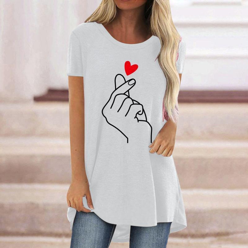 

Women's T-Shirt Summer Hand And Heart Short Sleeve Print Clothing Loose O-neck Top,drop Ship #T2P, Blue