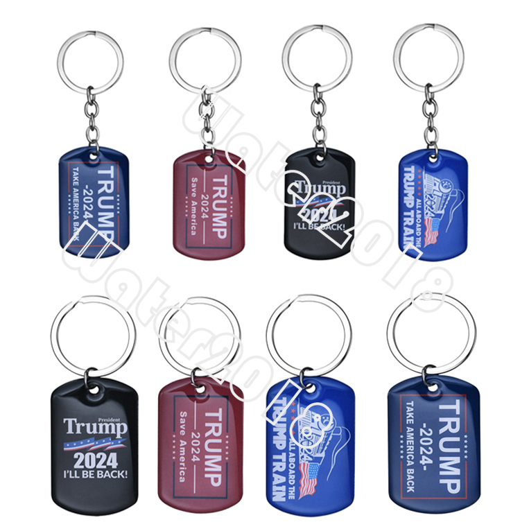 

2024 Trump Key chain US Party Favor President Election Flag Pendant Stainless Steel Tags I'll Be Back Keyring 9 Style