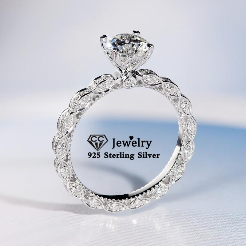 

Cluster Rings Vintage Jewelry For Women S925 Silver Cubic Zirconia Bridal Wedding Engagement Ring White Gold Accessories Gift 3186