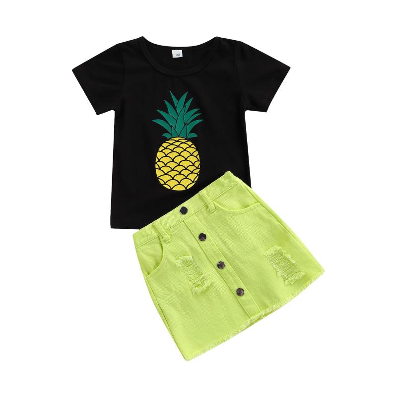 

Clothing Sets 1-6Y Fashion Kid Girls Summer Clothes Pineapple Printed Short Sleeve Top Ripped Skirt Toddler Girl 2pcs Outfits Set, White