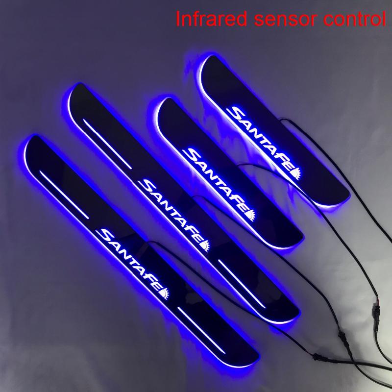 

Infrared Sensor Control Led Door Sill Plate Strip Welcome Light Threshold Guard Protectors For Santa Fe Ix45 Interior&External Lights