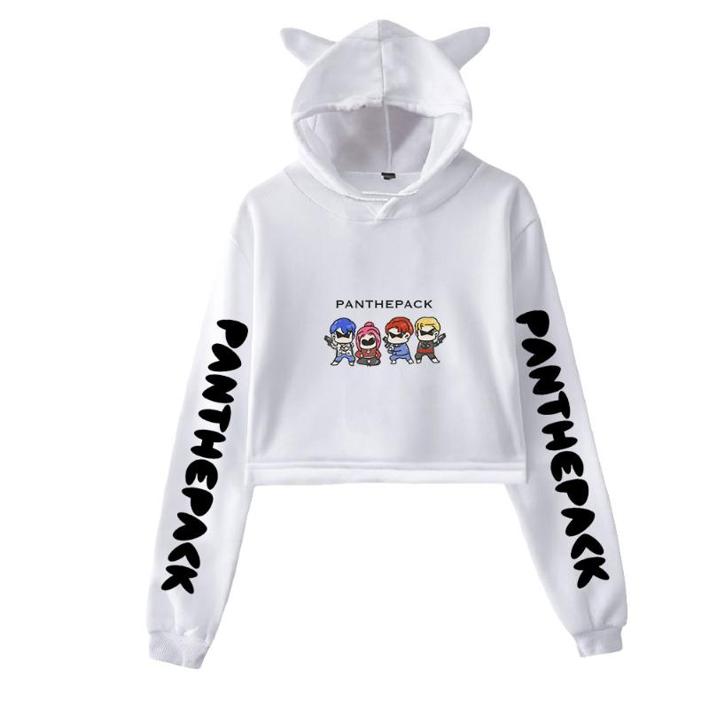 

women's hoodies & sweatshirts arrival panthepack pullover cat cropped crop women hooded harajuku casual streetwea kawaii girls clothes, Black