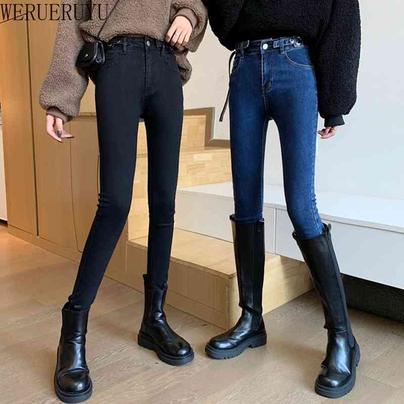 

WERUERUYU Woman Denim Pencil Pants Stretch Jeans High Waist Pants Women High Waist Jeans 210608, Photo color