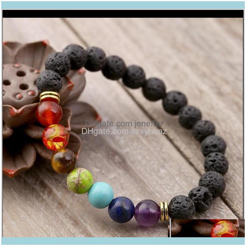 

Charm Jewelrycharm Jewelrykimter Black Volcanic Lava Bracelet 7 Chakra Natural Stone Essential Oil Diffuser Bracelets Yoga Beads Jewelry For, Golden;silver