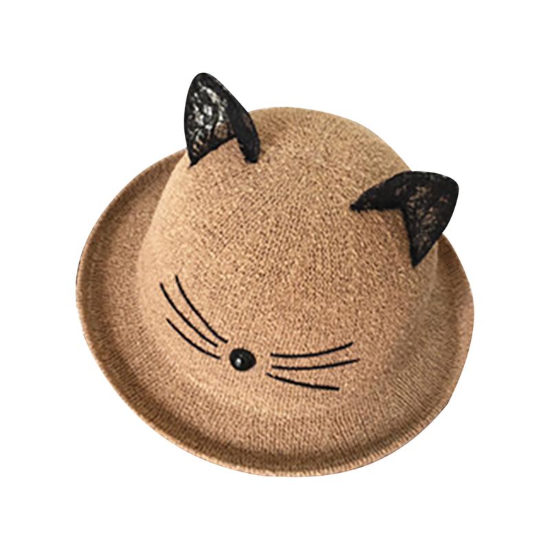 

Wide Brim Hats Child Summer Outdoor Hat Fisherman's Beach Sun Protection Cap Basin Fashion Cute Cartoon Cat Design Print, Black