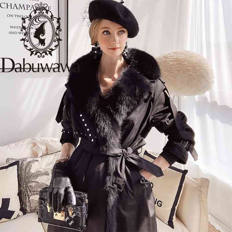 

Dabuwawa Long Parka Women Rabbit Fur Coats Thick Winter Outwear Sashes Warm Fur Collar Jacket Female Overcoat DT1DPK015 210520, Khaki