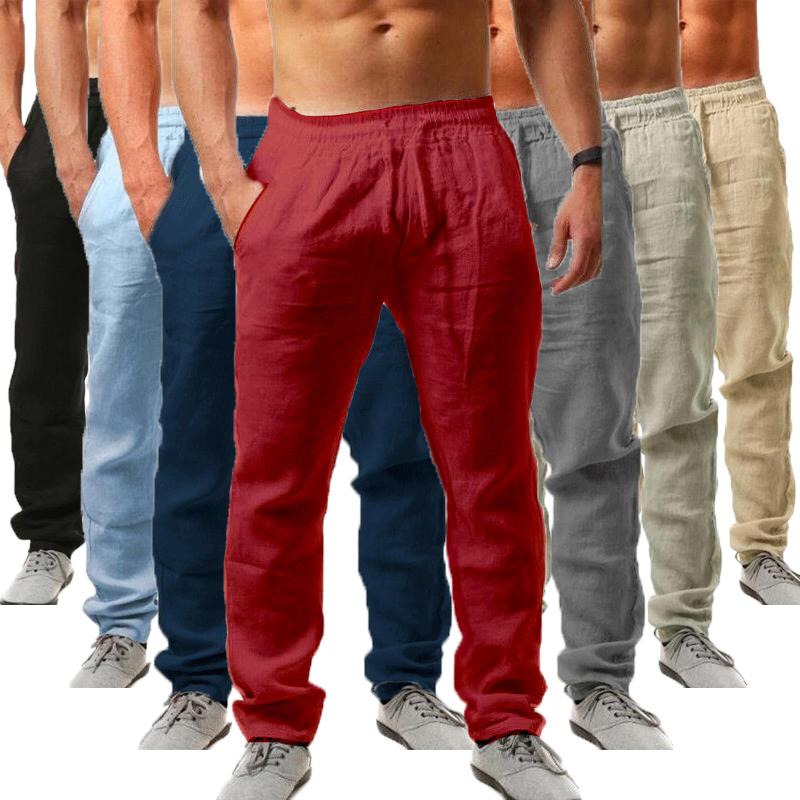 

Men's Pants Fashion Trousers Cotton Linen Male Summer Breathable Solid Color, Black