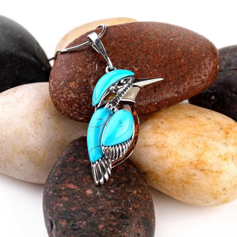 

New Style Women Turquoise Bird Necklace Earring Retro Silver Bird Earrings