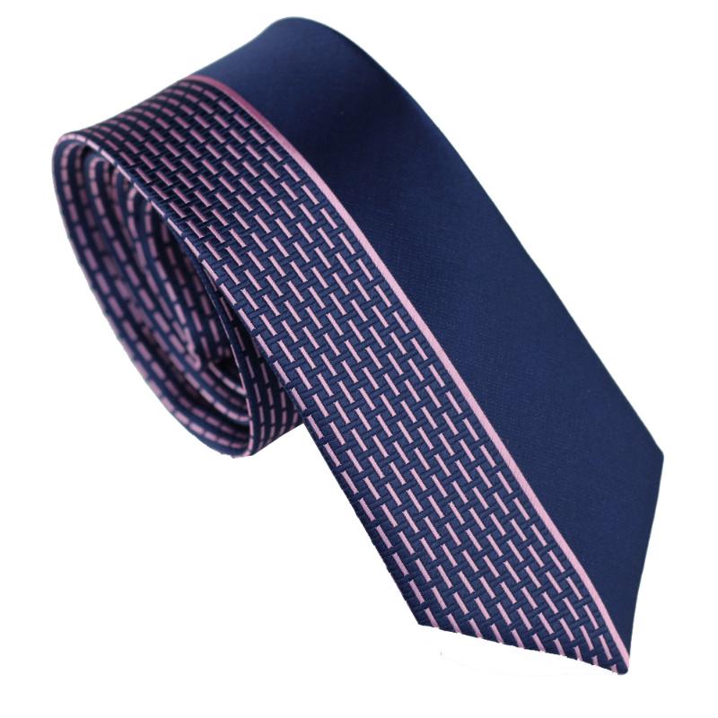 Neck Ties Coachella Navy Blue Half With Pink Stripe Check Necktie Microfiber Men Skinny Tie-image-732984714