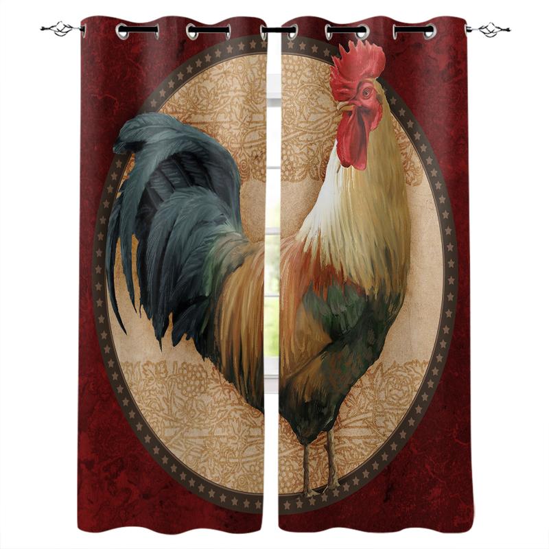 

Retro Rooster Marble Texture Window Curtains Home Decor Living Room Bathroom Bedroom Drapes Curtain