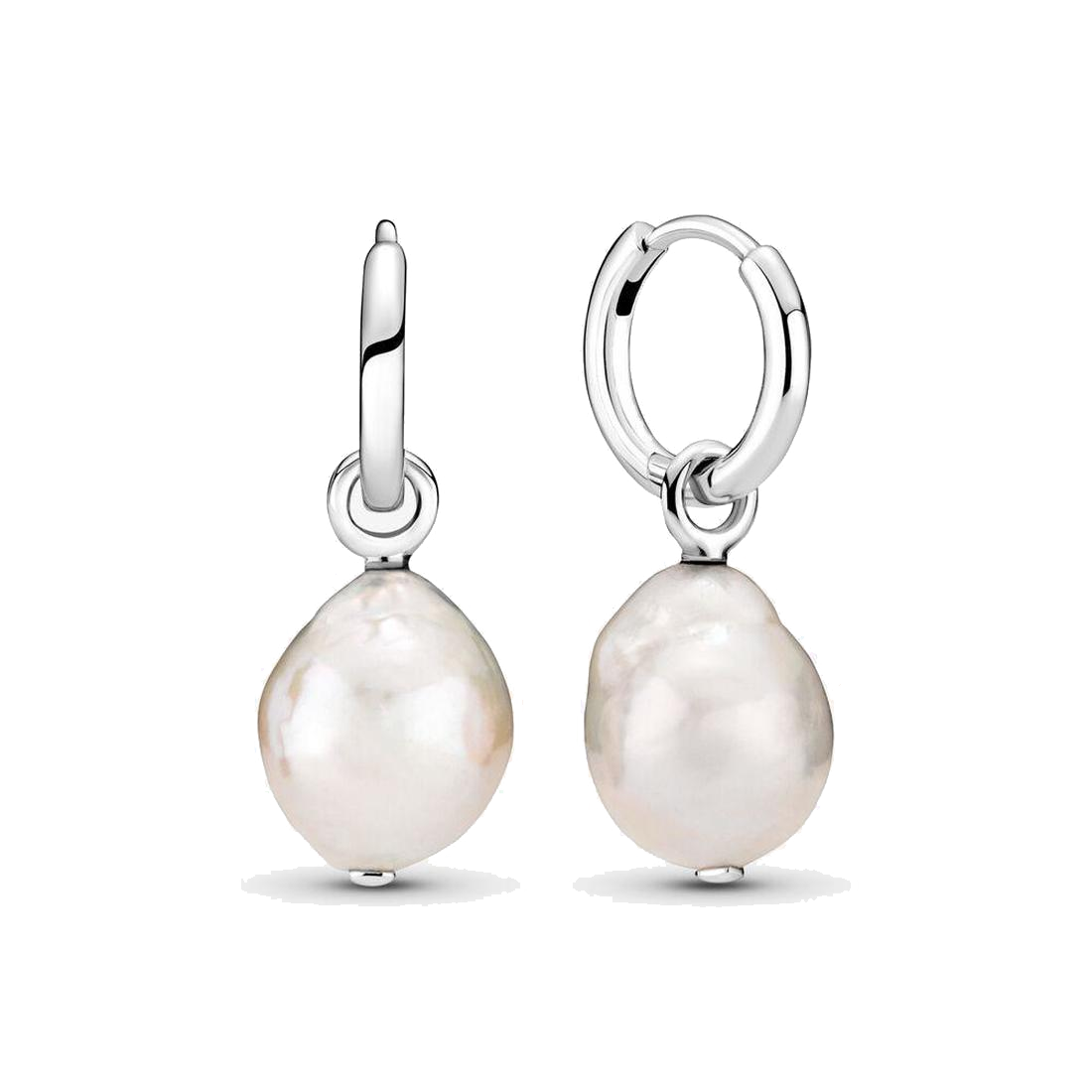 

Fine jewelry Authentic 925 Sterling Silver Earrings Fit Pandora Charm Freshwater Cultured Baroque Pearl Hoop Love Earring Engagement DIY Wedding, Golden;silver