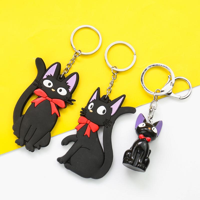 

Keychains Cute Black Jiji Cat Keychain PVC Rubber Kikis Delivery Serve Key Chains Ring Holder Bag Phone Ornament Jewelry Gift