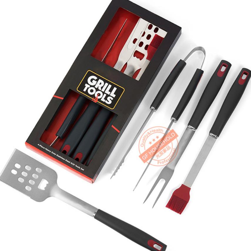

Stainless Steel Barbecue Tools sets Cooking Professional Outdoor BBQ Utensils Accessories Kit 4 Pieces Set ZYYA964