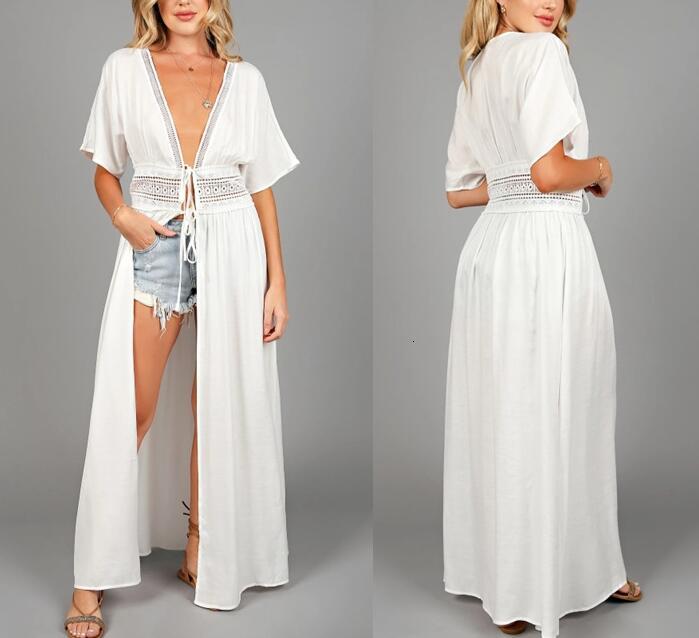 Women&#039;s Swimwear Sexy Cover-Us Hollow Out Front Open Summer Beach Dress Robe Plus Size Women Beachwear White Cotton Tunic Bathing-image-694105034