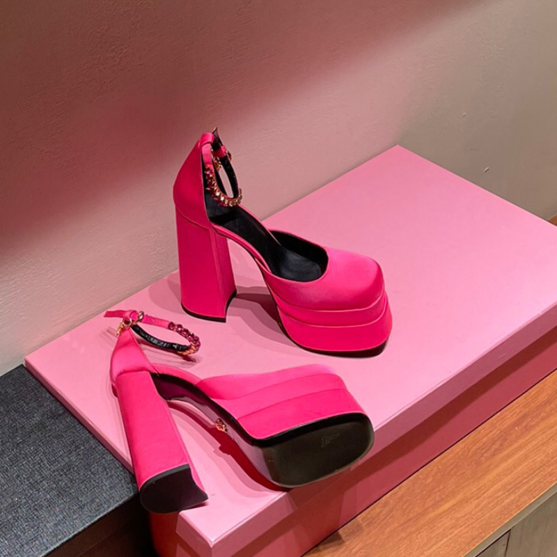 

Medusa Aevitas Fuchsia Juno Crystal-Embellished shoes strap satin platform Pumps, Pink lavender