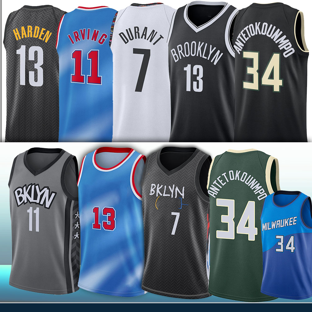 

NCAA Kevin 7 Durant Basketball Jerseys 11 Kyrie 13 Harden Irving Giannis 34 Antetokounmpo Jersey 2021 Mens, Black;red