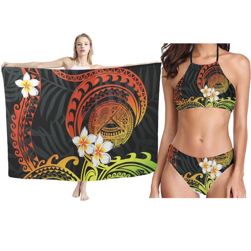 

Women's Swimwear Hycool Drop Soft Samoan Beach Dress Scarf Set Polynesian Tribal Lavalava Womans Mini Sarong Long Cover Up Women, Z50