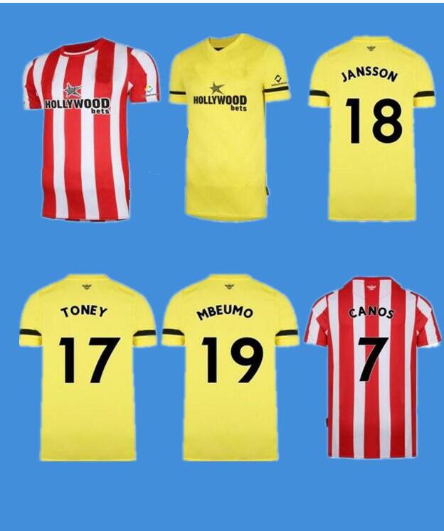 

FC Brentford 21/22 soccer jerseys home away yellow Fosu MBEUMO TONEY Dasilva Forss CANOS camisetas 2021 2022 maillot de foot adult men kit f, Black;yellow