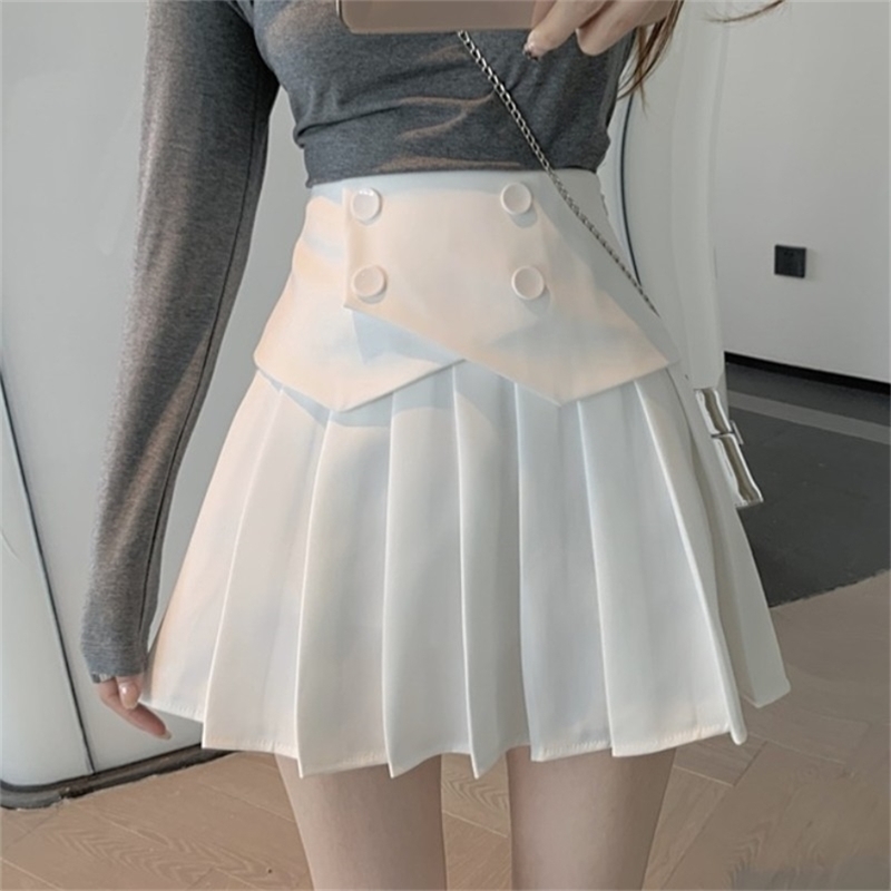 

Summer Women White Skirt Fashion High Waist Pleated Sweet Cute Girls Mini 210519