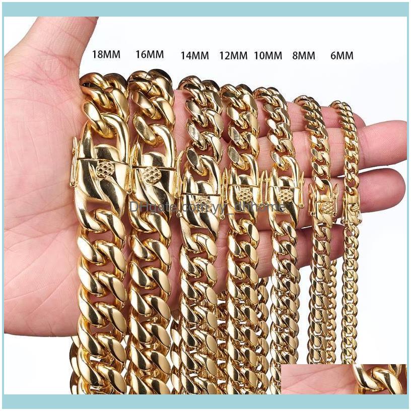 

Chains Necklaces & Pendants Jewelrychains Topgrillz Stainless Steel Gold Color Cuban Chain Faucet Button Hip Hop Fashion Jewelry For Gift 6M