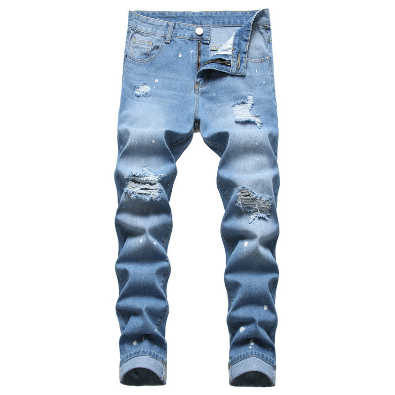 

Men Ripped Slim Fit Jeans Hole Destroyed Skinny Straight Leg Washed Frayed Motocycle Denim Pants Hip Hop Stretch Biker Men's Distressed Trousers YK9202, 9205