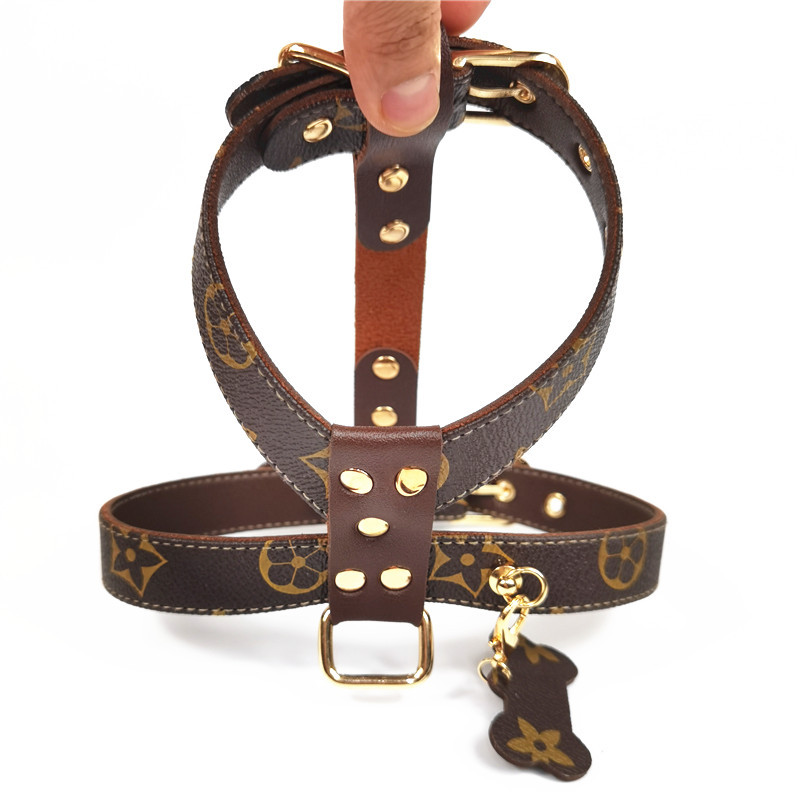 

Luxury Baroque Dog Harnesses Leashes INS Fashion Durable Leather Pets Harness 6 Patterns Personality Charm Bulldog Leash