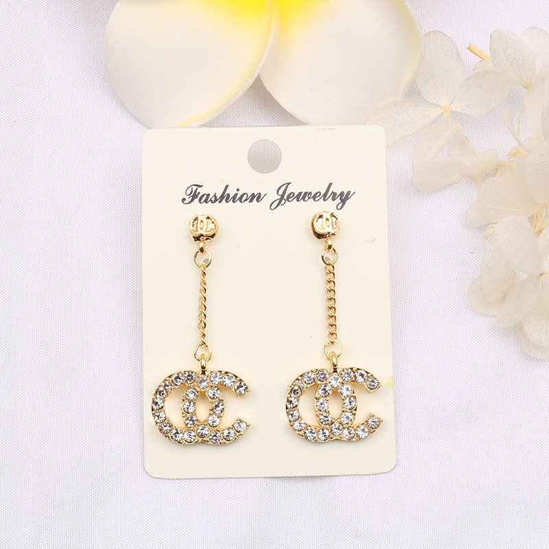 

18K Gold Plated Tassel Designer Letters Dangle Stud Long Earring 925 Silver Crystal Geometric Luxury Brand Women Rhinestone Wedding Party Jewerlry Accessories