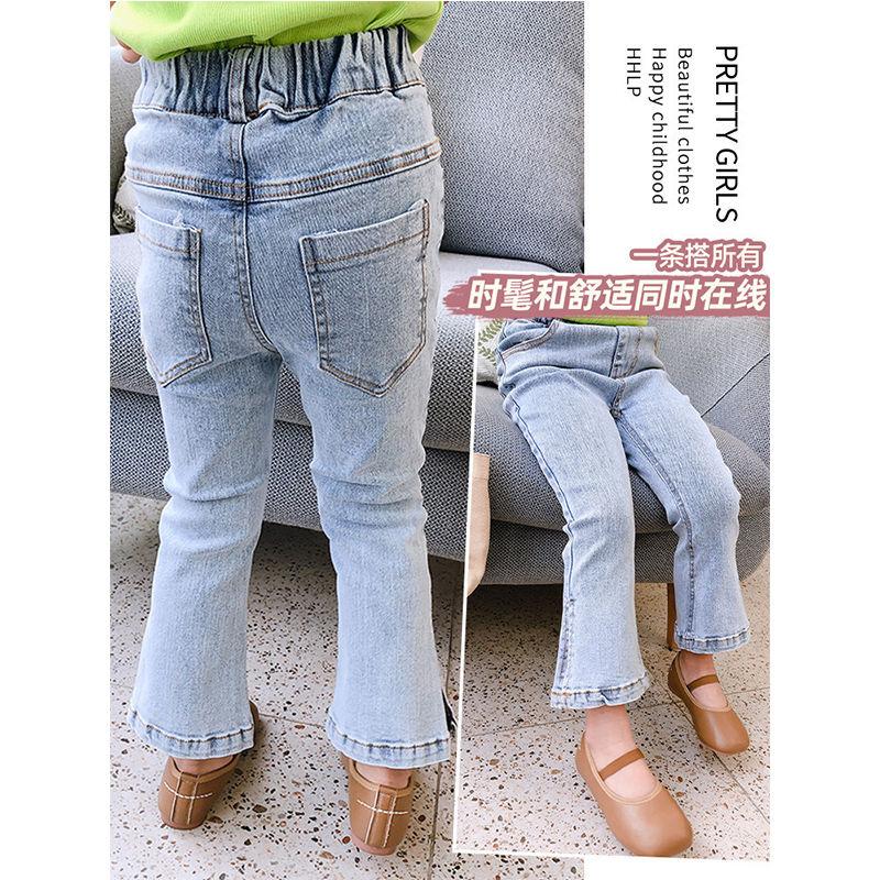 

Jeans Teen Girls Denim Flared Pants Slim Fit Solid Stretch Casual Kids Elastic Waist Bell Bottom Boot Cut Long Trousers Autumn, Blue