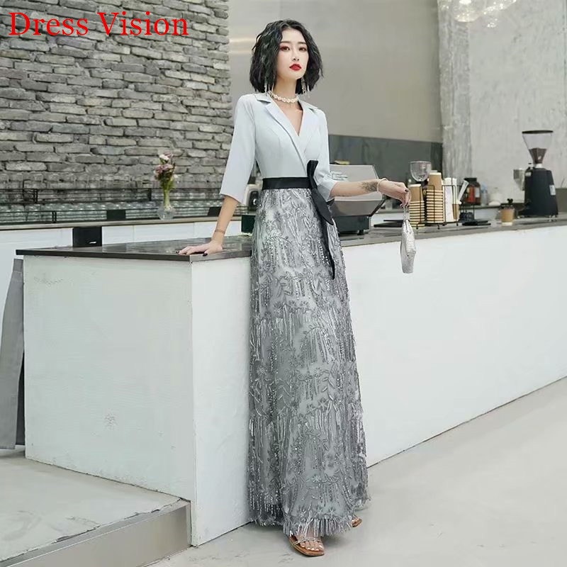 

Robe De Soiree Tassel Long Evening Dress V-Neck Zipper Party Gown Vestido De Fiesta De Boda, White
