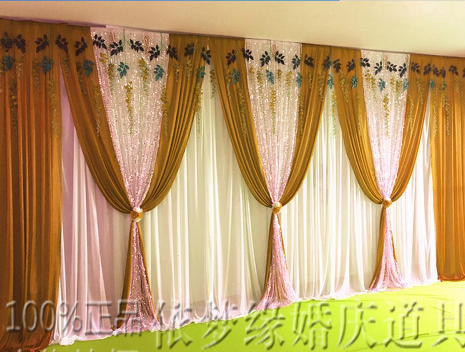 

Party Decoration White And Gold Wedding Backdrop Curtain With Sequins Swag Stage Backdround Pleats 10ftX20ft(3*6m)