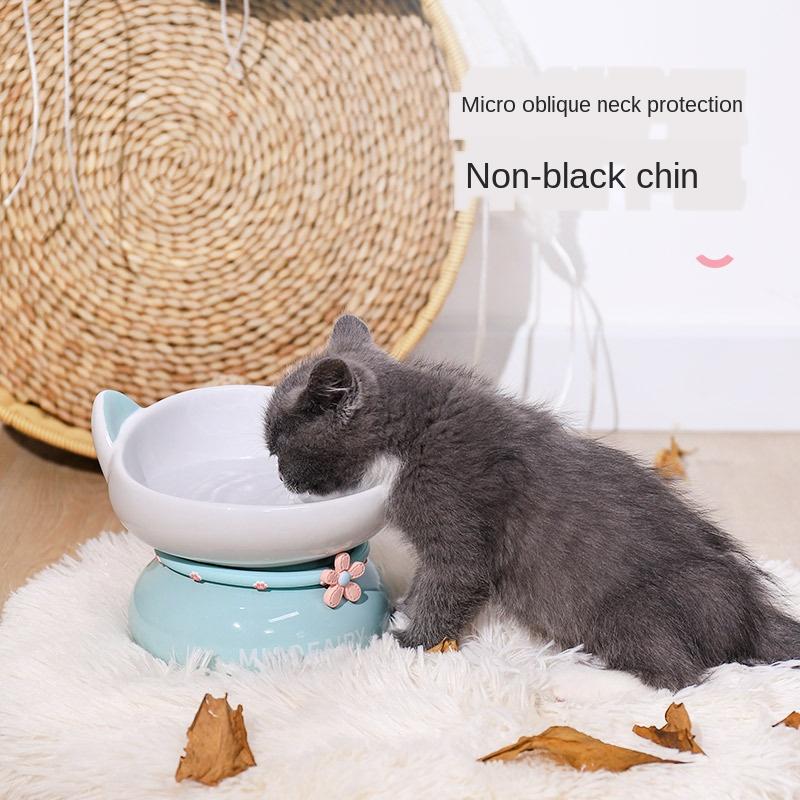 

Cat Bowls & Feeders Lovely Ceramics Bowl High Foot Dog Neck Protector Food Water Anti-overturning Binaural Pet Feeder ZH734