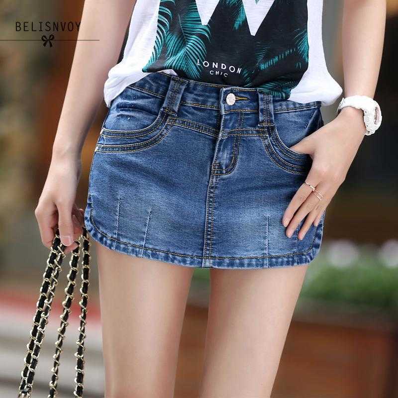 

Summer Denim Skirt Shorts Female Fashion High Waist Stretch All-Match Women Shorts Skirt Plus Size Blue Jeans Shorts 210611, Black