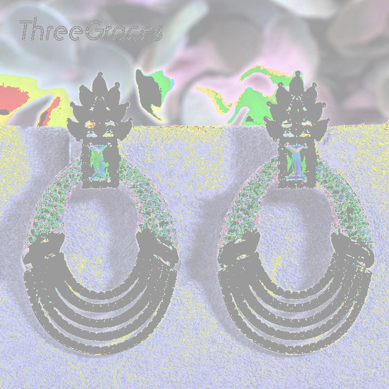 

Dangle & Chandelier ThreeGraces Luxury Cubic Zirconia Rose Red Crystal Big Hollow Round Earrings Fashion Bride Wedding Jewelry ER447, Silver