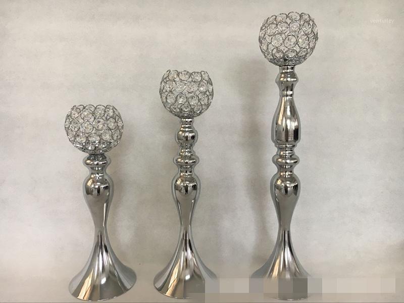 

Party Decoration Candelabra Romantic Flower Standing Centerpiece Candlestick Silver Plated Candle Holder Road Lead Wedding