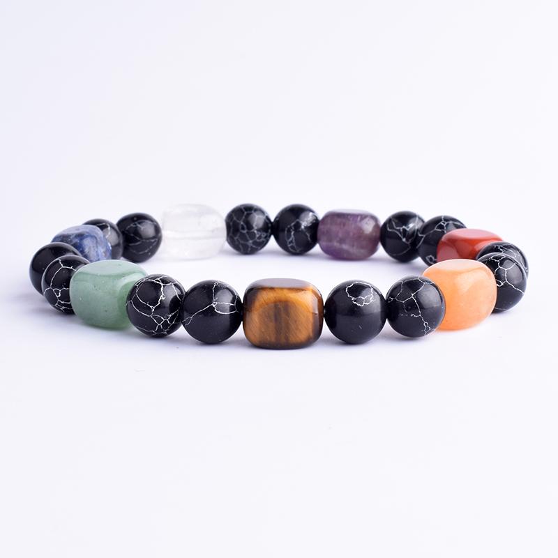 

Beaded, Strands Natural Stone Black Turquoises 7 Chakra Bracelets & Bangles Yoga Balance Beads Buddha Prayer Elastic Bracelet Pulseira Mascu