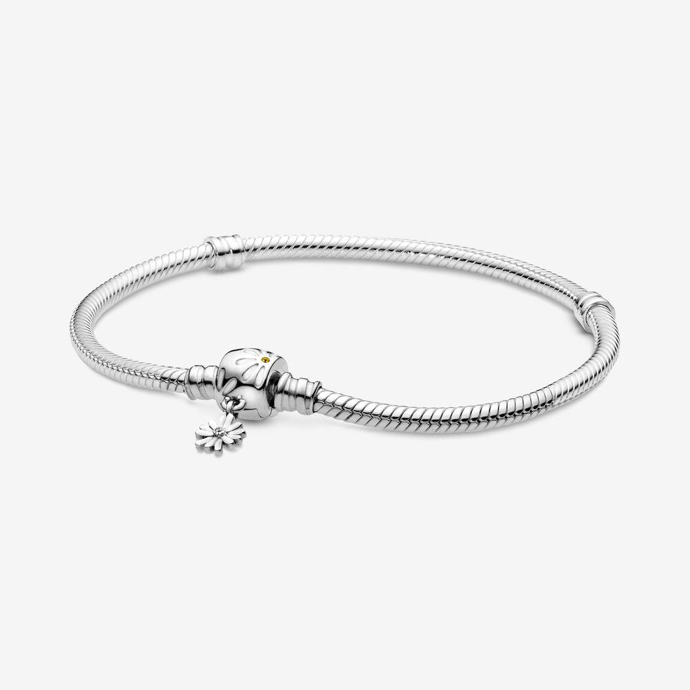 

925 Sterling Silver Daisy Flower Clasp Snake Chain Bracelet Fit Authentic European Dangle Charm For Women Fashion Jewelry Accessories