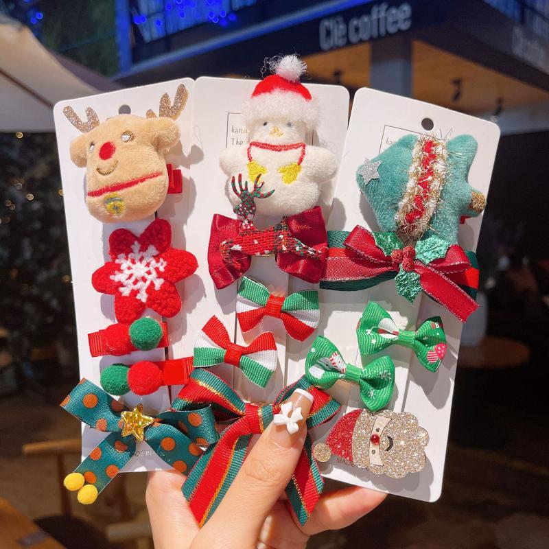 

Hair Clips & Barrettes Accessories Set Christmas Tree Children's Girl Cute Cartoon Snowman Elk Gift Hairpin, Golden;silver