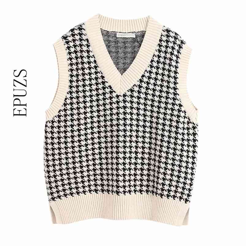 

Oversized Knitted Vest Sweater women V Neck Sleeveless Waistcoat autumn winter v neck Loose Chic knitted sweater 210521, Khaki