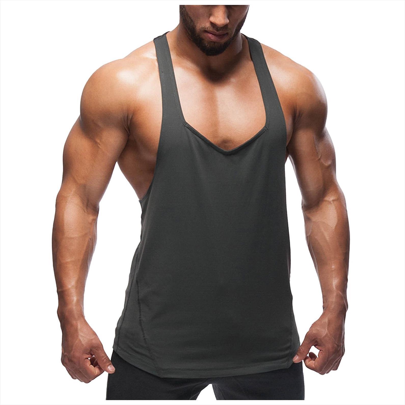 

mens summer casual fashion fitness pure color breathable sports vest blouse solid sleeveless g30, White;black
