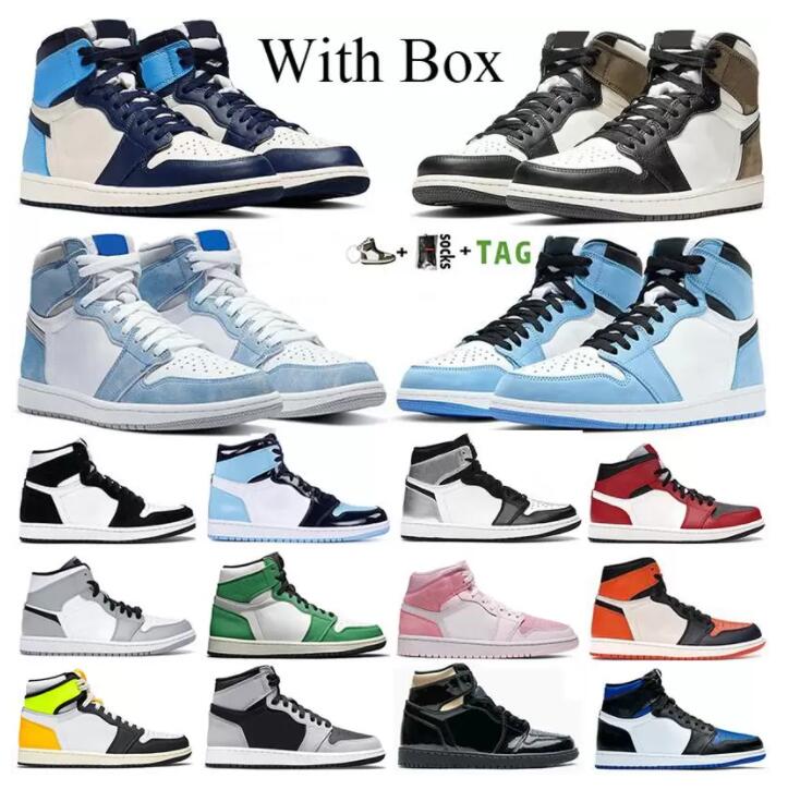 

Mens Jumpman 1 high OG basketball shoes 1s University Blue electro orange dark mocha bred shadow UNC twist men women Sneakers trainers Size us 13.5, 28