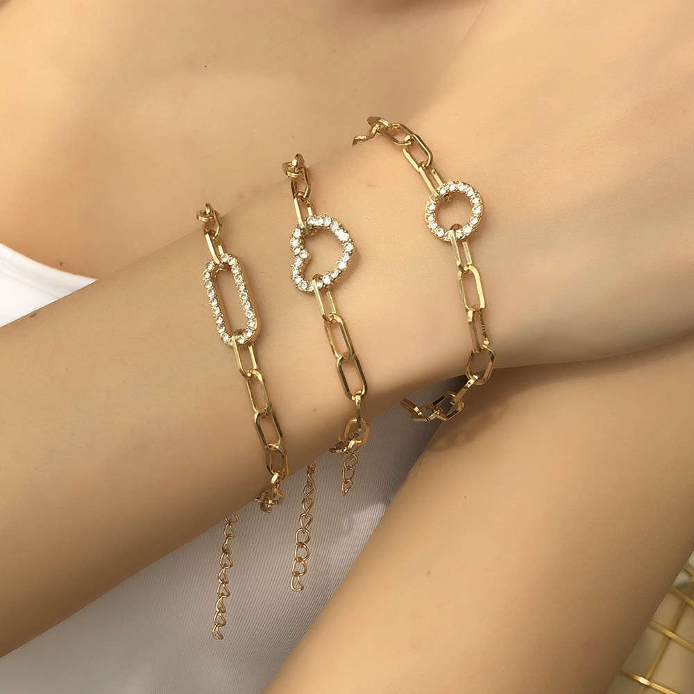 

B1251 hand decoration fashion personality geometric elements chain bracelet small crowd love diamond female, Golden;silver