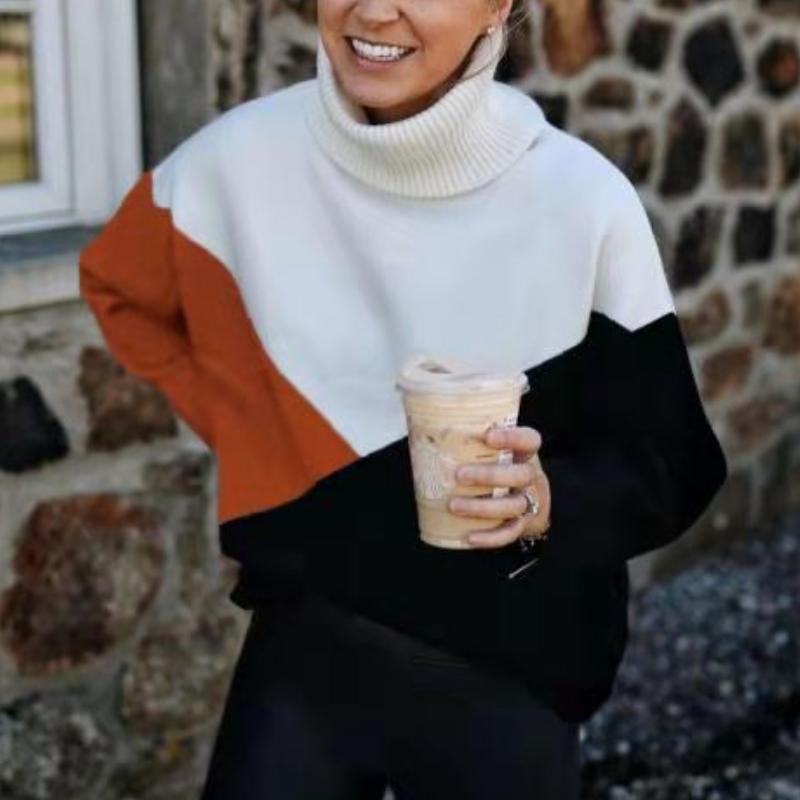 

Women' Sweaters Plus Size Loose Knitted Turtleneck Sweater For Women 2021 Long Sleeve Pullover Casual Winter Color Block Striped, Gray