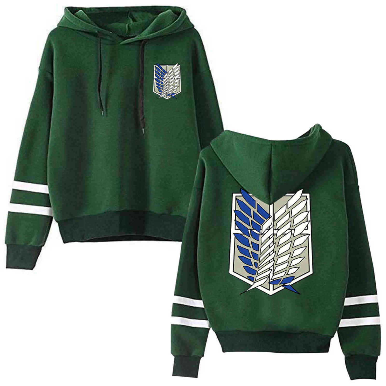 

Attack on Titan Long Sleeved Striped Hooded Sweatshirt Pullover Tops Harajuku Y1109, Black